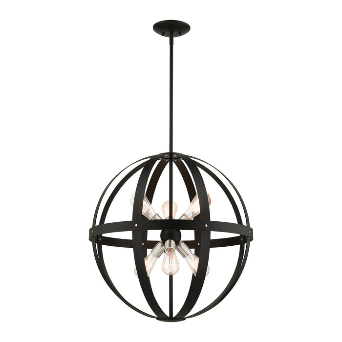 Livex Lighting 49646-14 Six Light Chandelier, Textured Black w/ Brushed Nickels