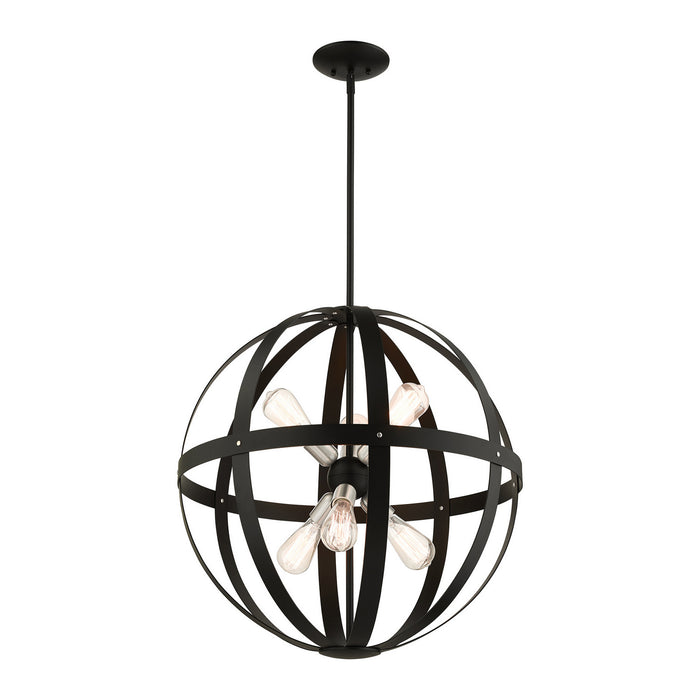 Livex Lighting 49646-14 Six Light Chandelier, Textured Black w/ Brushed Nickels