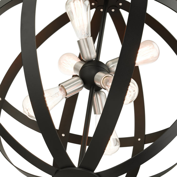 Livex Lighting 49646-14 Six Light Chandelier, Textured Black w/ Brushed Nickels