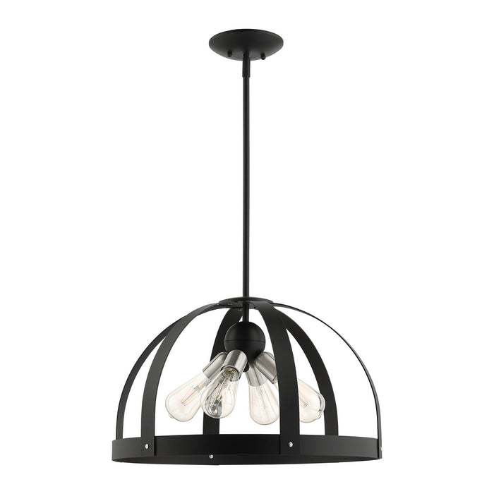 Livex Lighting 49647-14 Four Light Chandelier, Textured Black w/ Brushed Nickels