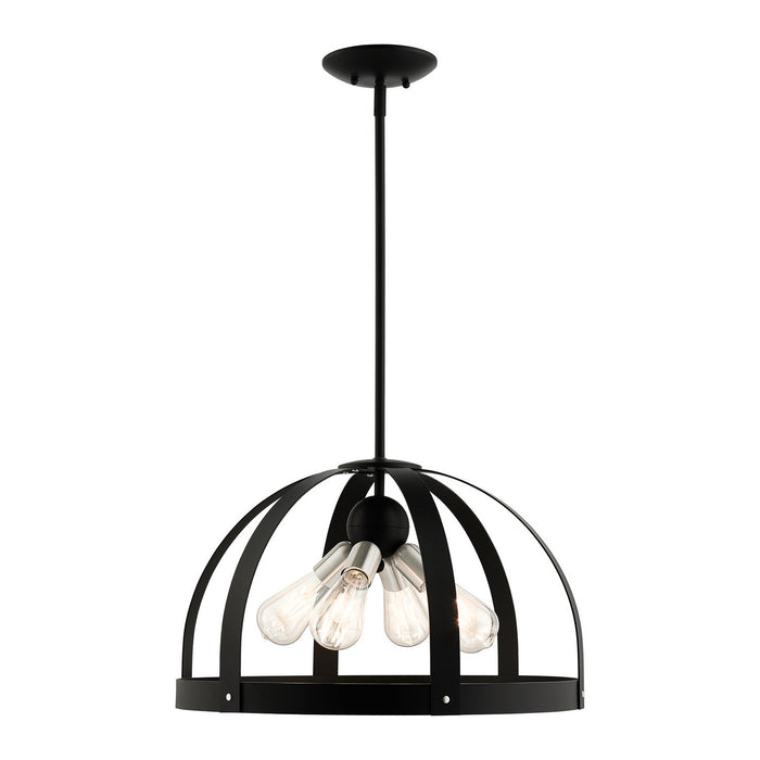 Livex Lighting 49647-14 Four Light Chandelier, Textured Black w/ Brushed Nickels