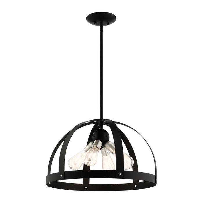 Livex Lighting 49647-14 Four Light Chandelier, Textured Black w/ Brushed Nickels
