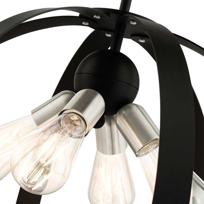 Livex Lighting 49647-14 Four Light Chandelier, Textured Black w/ Brushed Nickels