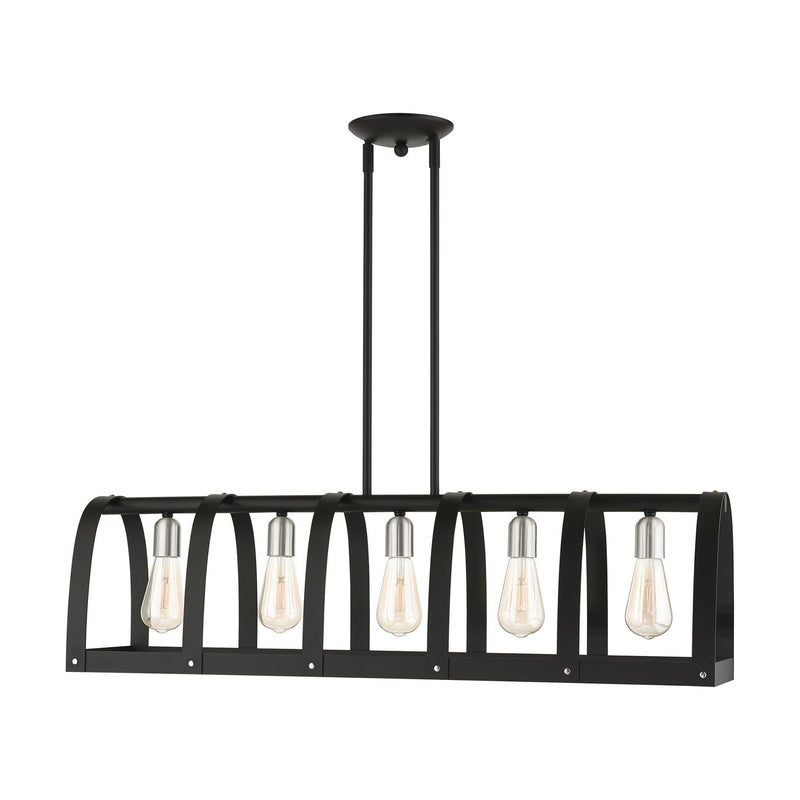 Livex Lighting 49649-14 Five Light Linear Chandelier, Textured Black w/ Brushed Nickels