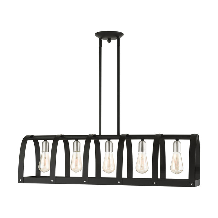 Livex Lighting 49649-14 Five Light Linear Chandelier, Textured Black w/ Brushed Nickels