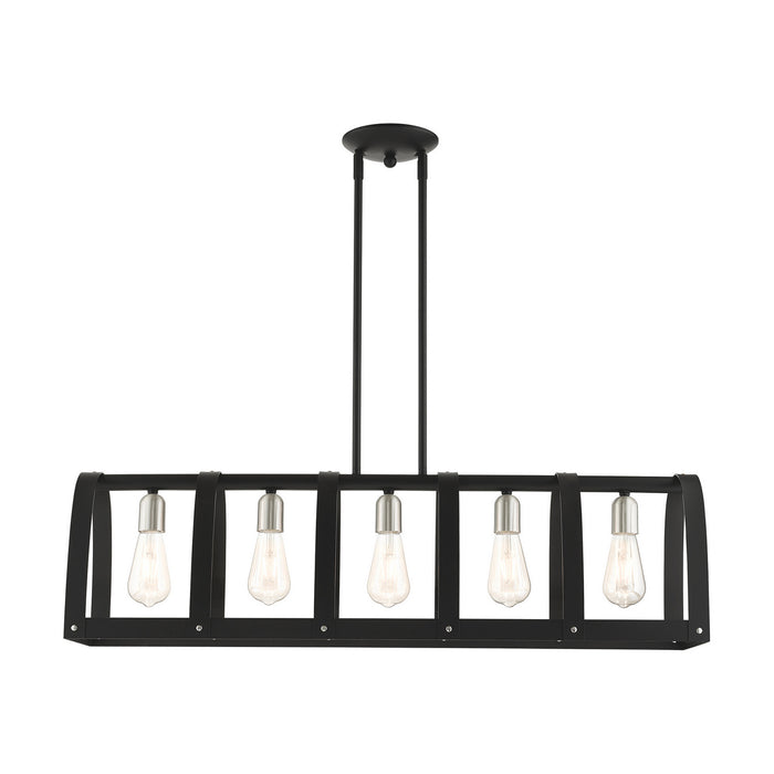 Livex Lighting 49649-14 Five Light Linear Chandelier, Textured Black w/ Brushed Nickels