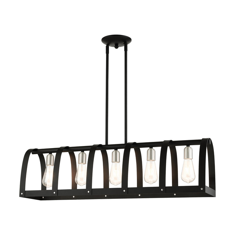 Livex Lighting 49649-14 Five Light Linear Chandelier, Textured Black w/ Brushed Nickels