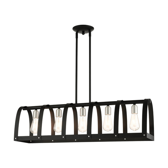 Livex Lighting 49649-14 Five Light Linear Chandelier, Textured Black w/ Brushed Nickels