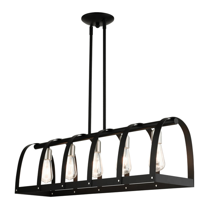 Livex Lighting 49649-14 Five Light Linear Chandelier, Textured Black w/ Brushed Nickels