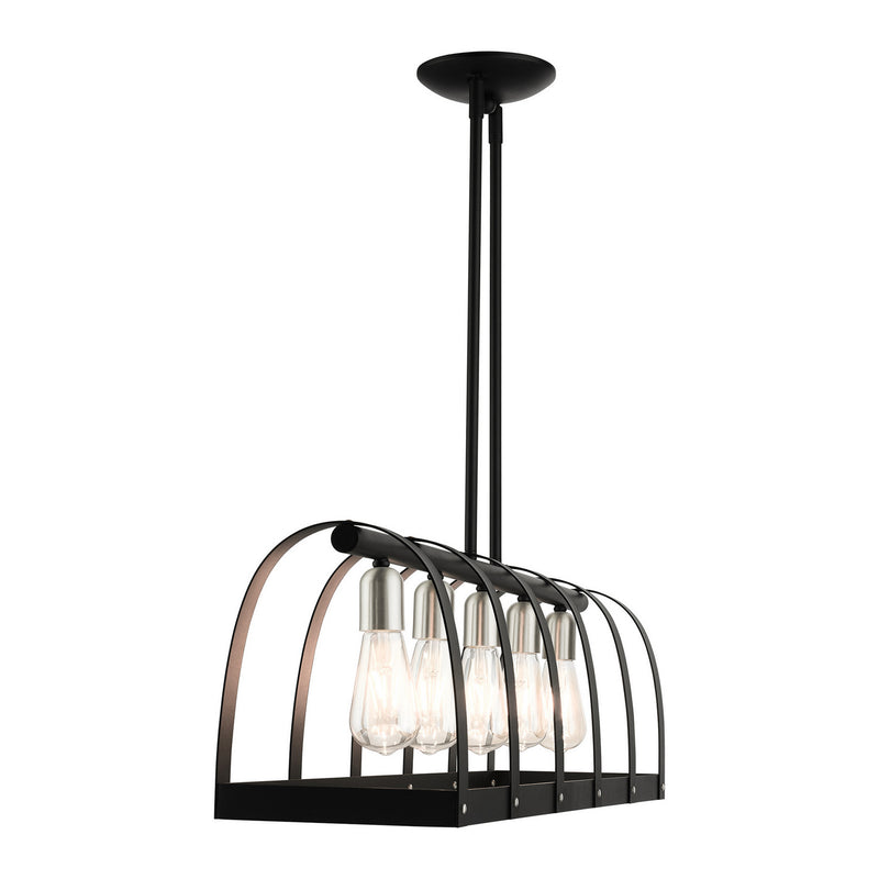 Livex Lighting 49649-14 Five Light Linear Chandelier, Textured Black w/ Brushed Nickels