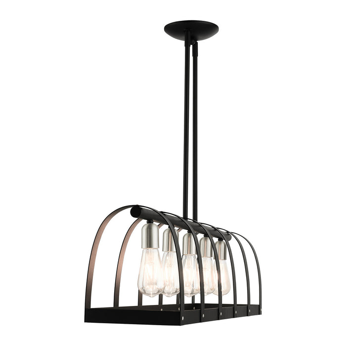 Livex Lighting 49649-14 Five Light Linear Chandelier, Textured Black w/ Brushed Nickels