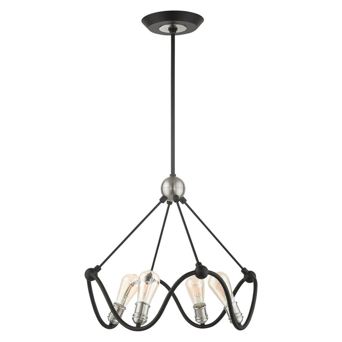 Livex Lighting 49733-14 Four Light Chandelier, Textured Black w/ Brushed Nickels