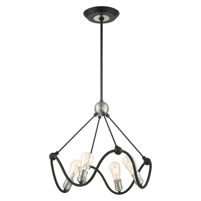 Livex Lighting 49733-14 Four Light Chandelier, Textured Black w/ Brushed Nickels