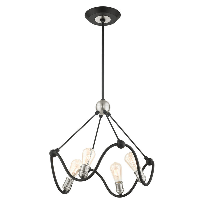 Livex Lighting 49733-14 Four Light Chandelier, Textured Black w/ Brushed Nickels