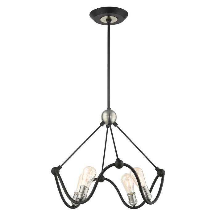 Livex Lighting 49733-14 Four Light Chandelier, Textured Black w/ Brushed Nickels