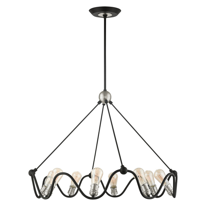 Livex Lighting 49736-14 Eight Light Chandelier, Textured Black w/ Brushed Nickels