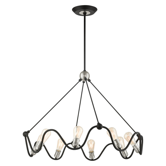 Livex Lighting 49736-14 Eight Light Chandelier, Textured Black w/ Brushed Nickels