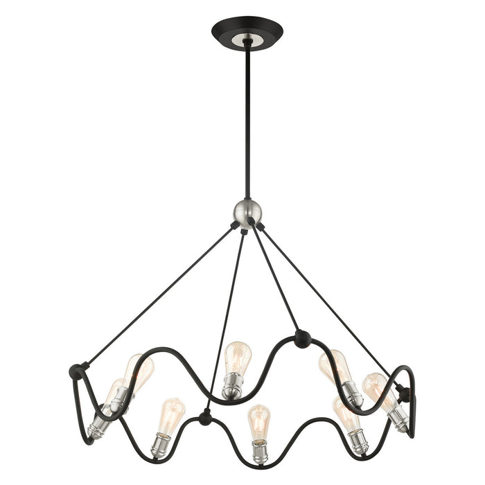 Livex Lighting 49736-14 Eight Light Chandelier, Textured Black w/ Brushed Nickels