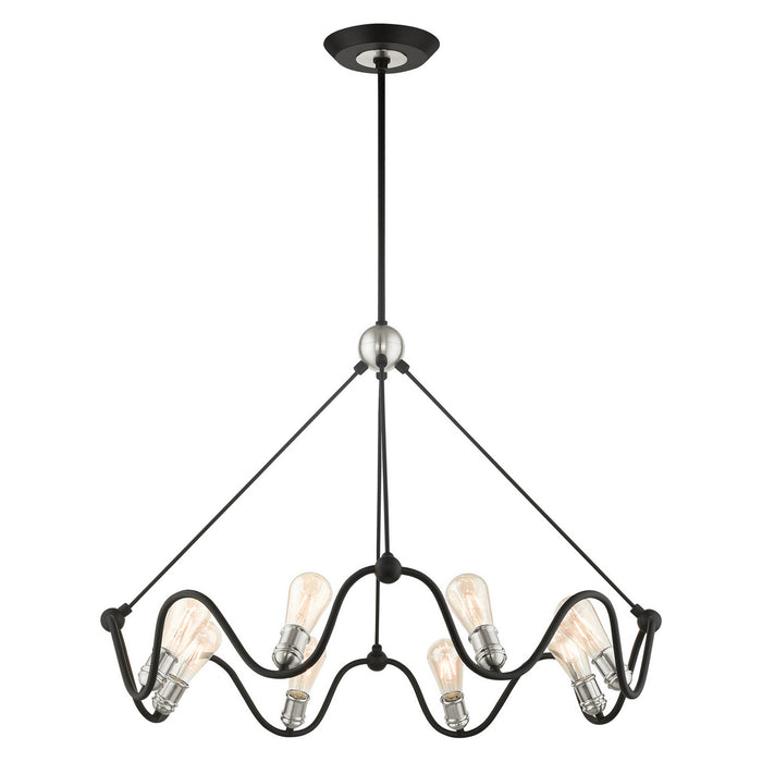 Livex Lighting 49736-14 Eight Light Chandelier, Textured Black w/ Brushed Nickels