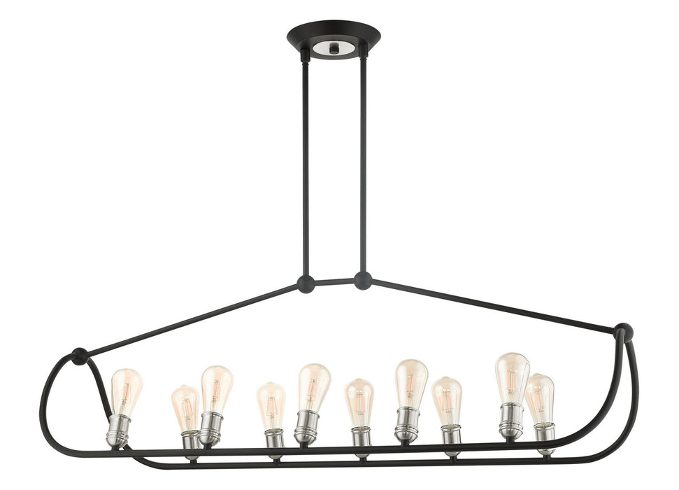 Livex Lighting 49738-14 Ten Light Linear Chandelier, Textured Black w/ Brushed Nickels