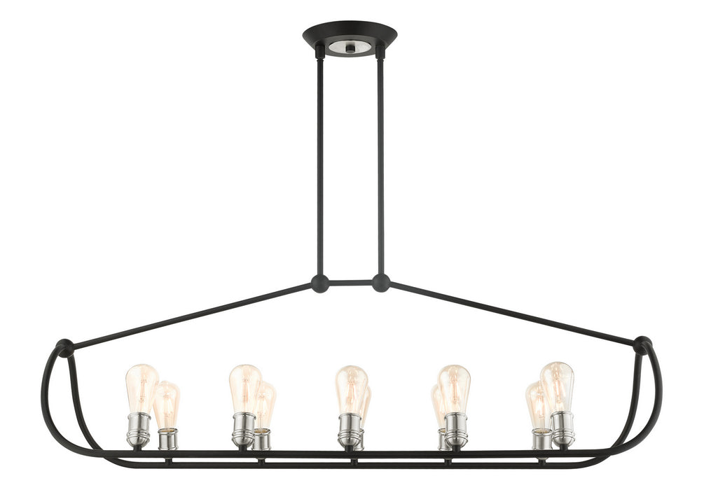 Livex Lighting 49738-14 Ten Light Linear Chandelier, Textured Black w/ Brushed Nickels