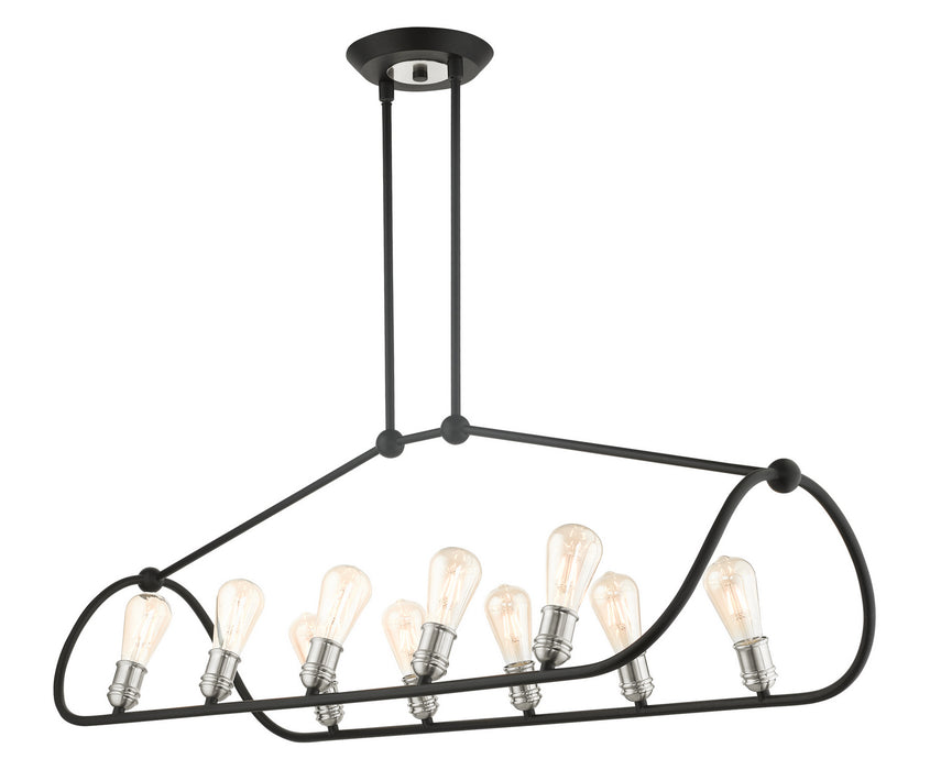 Livex Lighting 49738-14 Ten Light Linear Chandelier, Textured Black w/ Brushed Nickels