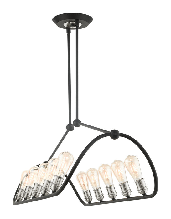Livex Lighting 49738-14 Ten Light Linear Chandelier, Textured Black w/ Brushed Nickels