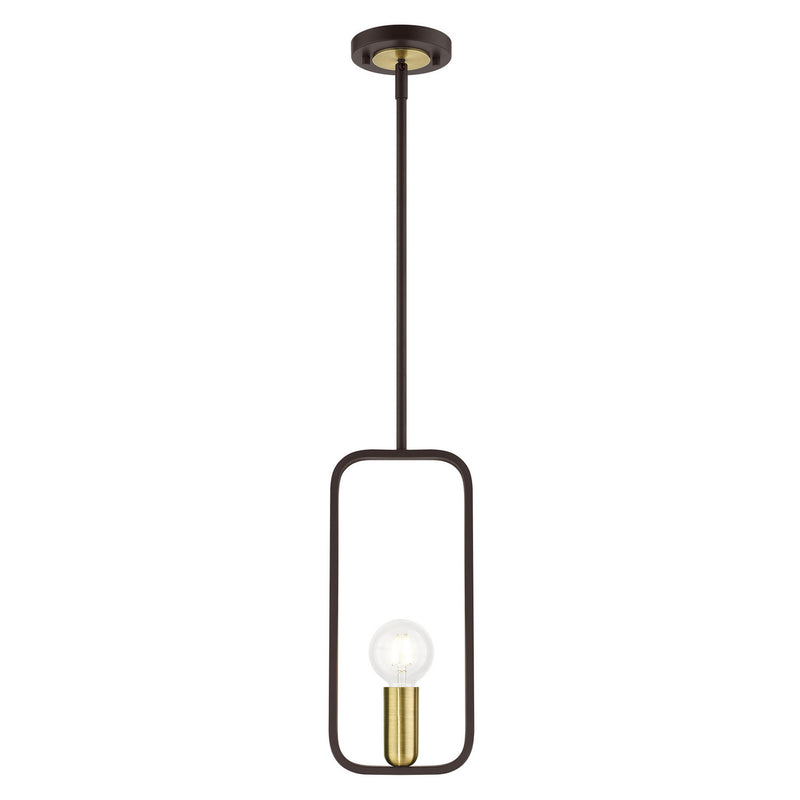 Livex Lighting 49741-07 One Light Pendant, Bronze w/ Antique Brasss