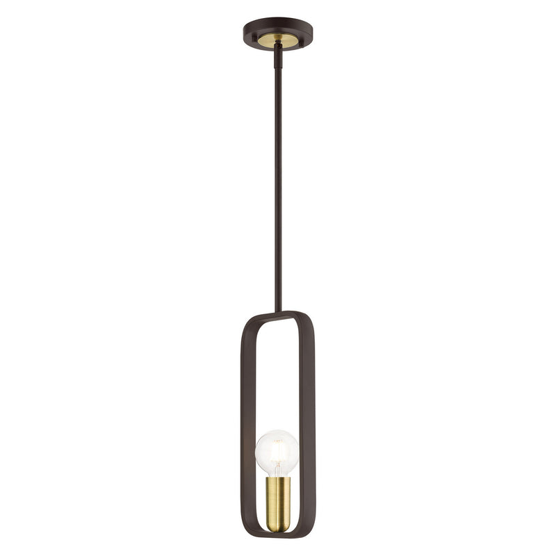 Livex Lighting 49741-07 One Light Pendant, Bronze w/ Antique Brasss