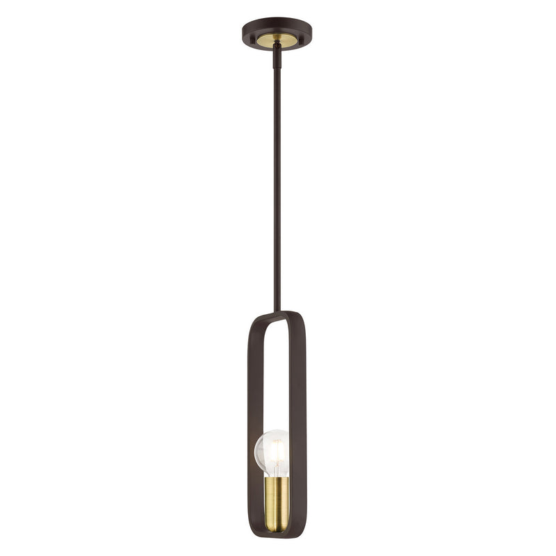 Livex Lighting 49741-07 One Light Pendant, Bronze w/ Antique Brasss