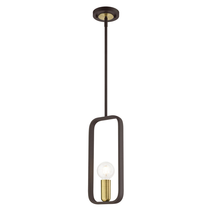 Livex Lighting 49741-07 One Light Pendant, Bronze w/ Antique Brasss