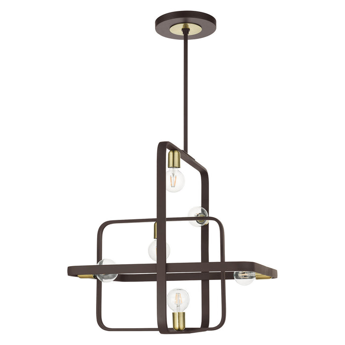Livex Lighting 49745-07 Six Light Chandelier, Bronze w/ Antique Brasss