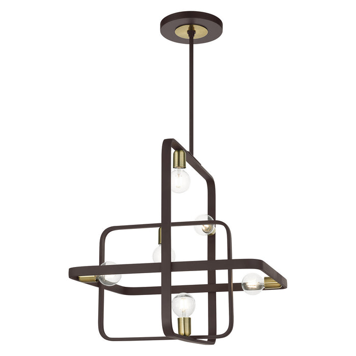 Livex Lighting 49745-07 Six Light Chandelier, Bronze w/ Antique Brasss