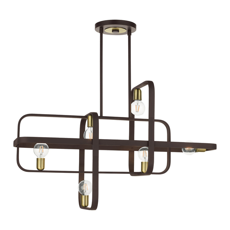 Livex Lighting 49748-07 Six Light Linear Chandelier, Bronze w/ Antique Brasss