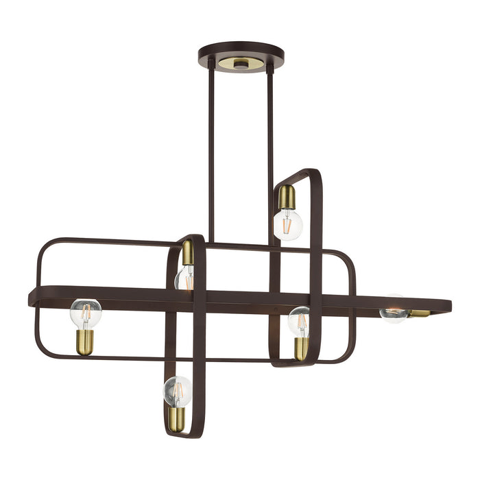 Livex Lighting 49748-07 Six Light Linear Chandelier, Bronze w/ Antique Brasss
