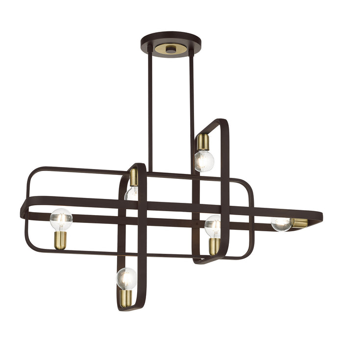 Livex Lighting 49748-07 Six Light Linear Chandelier, Bronze w/ Antique Brasss