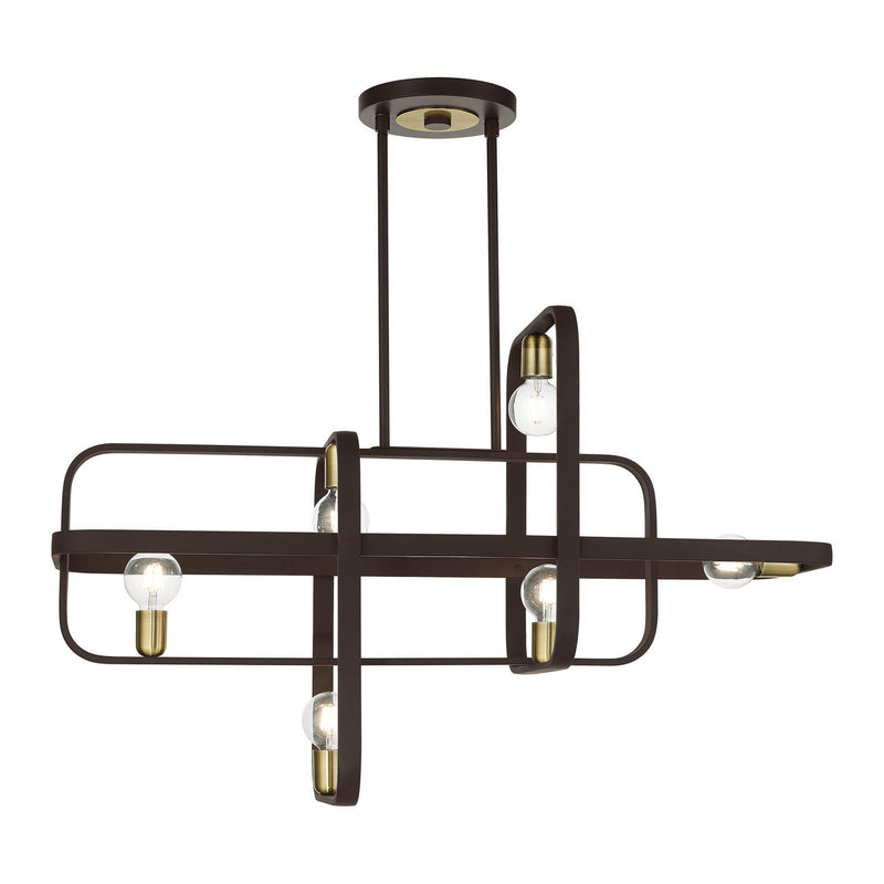 Livex Lighting 49748-07 Six Light Linear Chandelier, Bronze w/ Antique Brasss