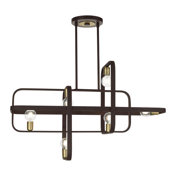 Livex Lighting 49748-07 Six Light Linear Chandelier, Bronze w/ Antique Brasss
