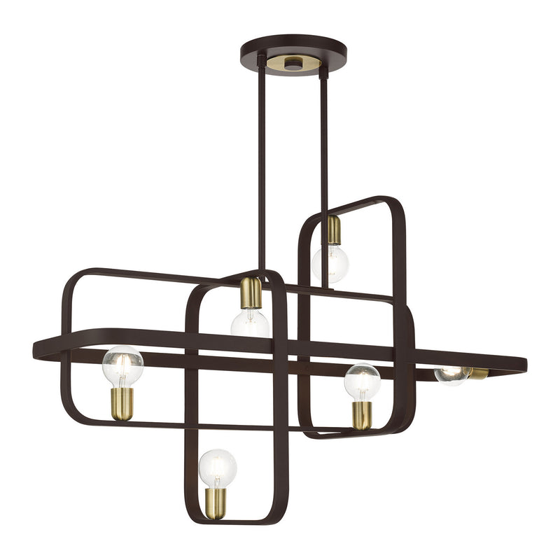 Livex Lighting 49748-07 Six Light Linear Chandelier, Bronze w/ Antique Brasss