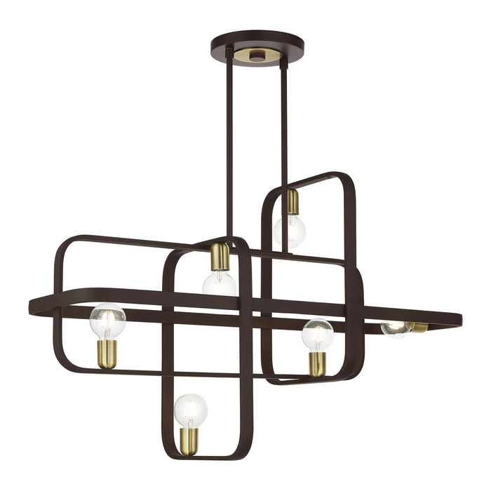Livex Lighting 49748-07 Six Light Linear Chandelier, Bronze w/ Antique Brasss