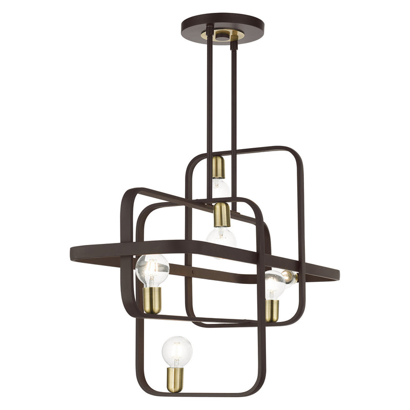 Livex Lighting 49748-07 Six Light Linear Chandelier, Bronze w/ Antique Brasss