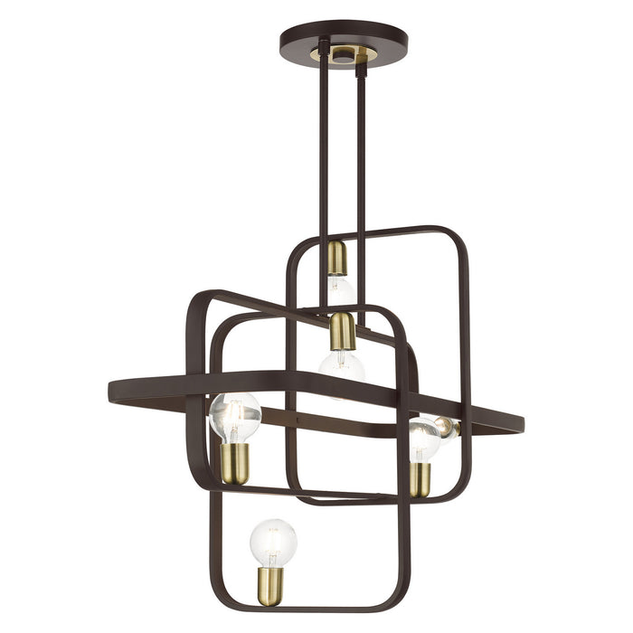 Livex Lighting 49748-07 Six Light Linear Chandelier, Bronze w/ Antique Brasss