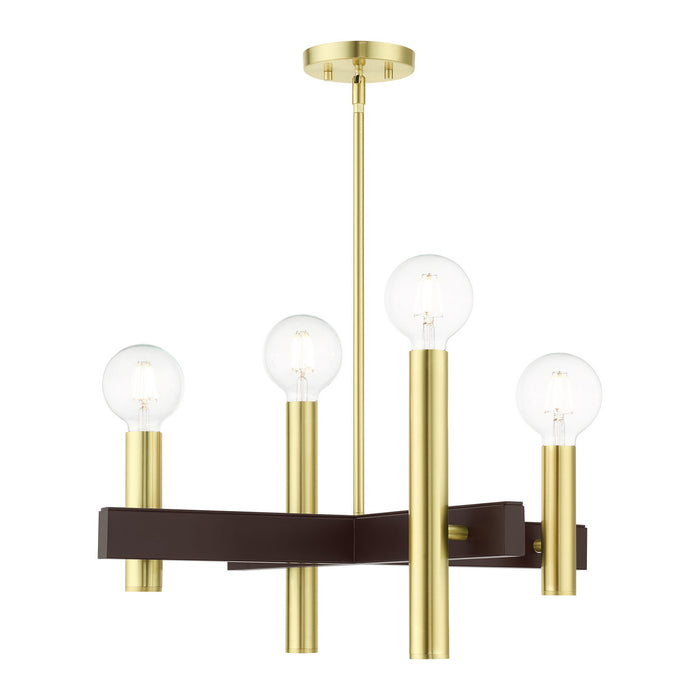 Livex Lighting 49994-12 Four Light Chandelier, Satin Brass w/ Bronzes