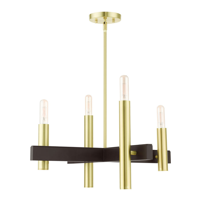 Livex Lighting 49994-12 Four Light Chandelier, Satin Brass w/ Bronzes