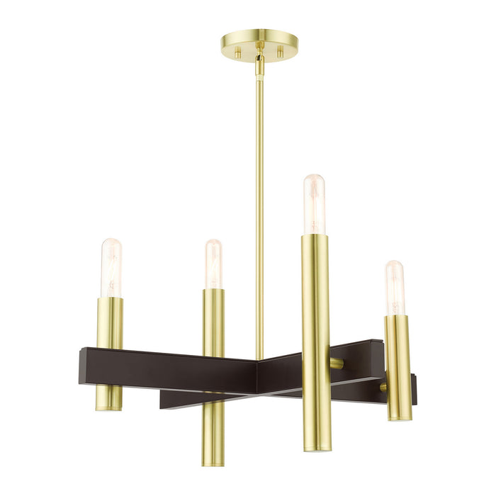Livex Lighting 49994-12 Four Light Chandelier, Satin Brass w/ Bronzes