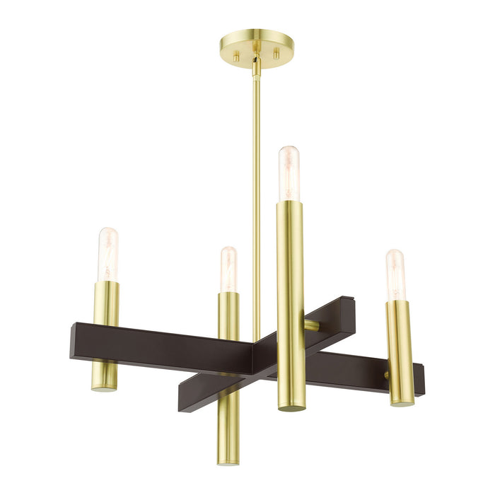 Livex Lighting 49994-12 Four Light Chandelier, Satin Brass w/ Bronzes