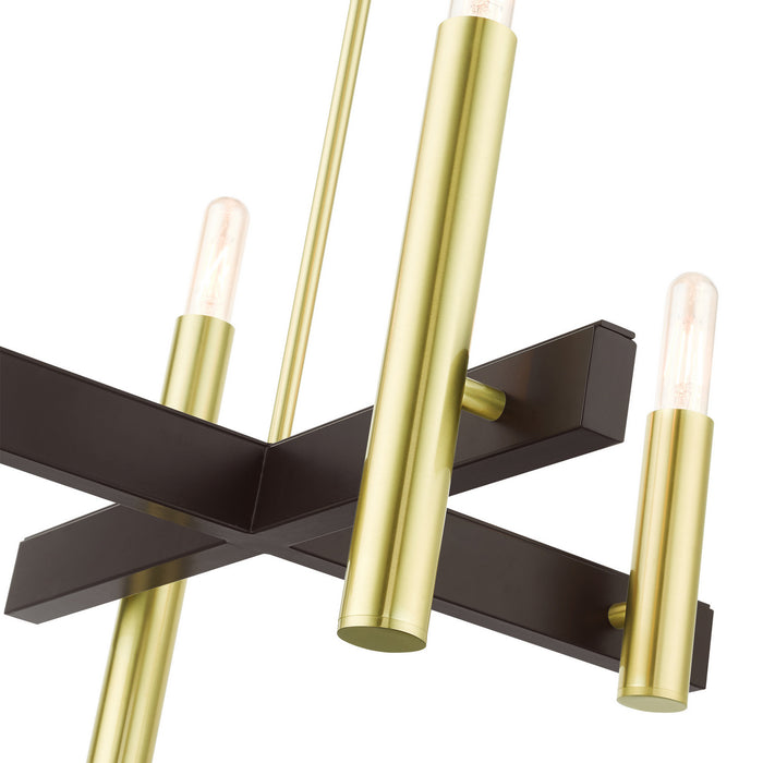 Livex Lighting 49994-12 Four Light Chandelier, Satin Brass w/ Bronzes