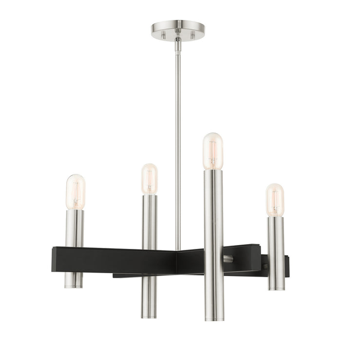 Livex Lighting 49994-91 Four Light Chandelier, Brushed Nickel w/ Blacks