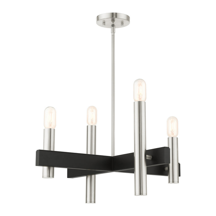 Livex Lighting 49994-91 Four Light Chandelier, Brushed Nickel w/ Blacks