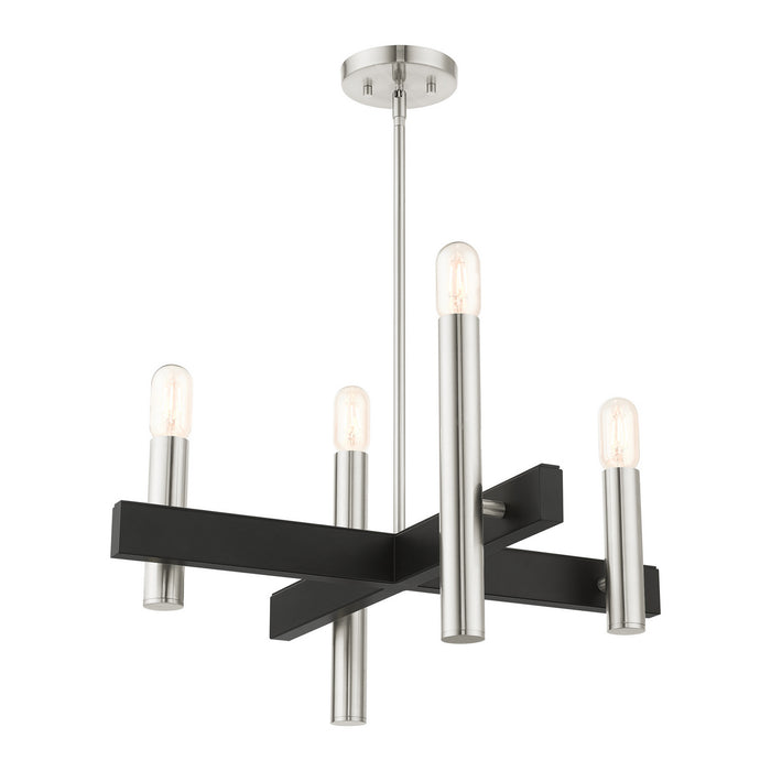 Livex Lighting 49994-91 Four Light Chandelier, Brushed Nickel w/ Blacks